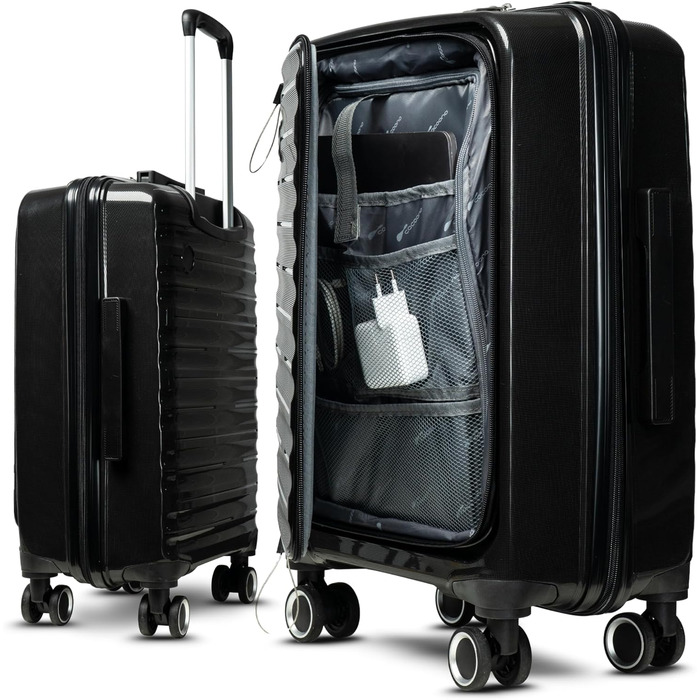 Чорний валіза-тролі 100 літрів з TSA замком - валіза з жорстким корпусом для подорожей
