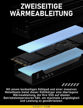 Радіатор охолодження M.2 SSD EZDIY-FAB з вбудованим 20mm PWM вентилятором, преміум-алюмінієвий дизайн, високопродуктивний кулер для M.2 2280 - Чорний - 1 шт.