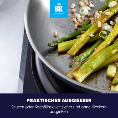 BK Bright Сковорода з нержавіючої сталі 24 см, Cool Grip, професійне приготування, 18/10, індукція, до 230°C, антипригарне покриття, срібна