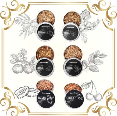 Набір для копчення віскі Toys4Boys Premium - з дерев'яною кришкою, 4 арома-стружками та запальничкою. Ідеальний подарунок для чоловіків. Набір для інфузії віскі без бутану, 6 арома-стружків