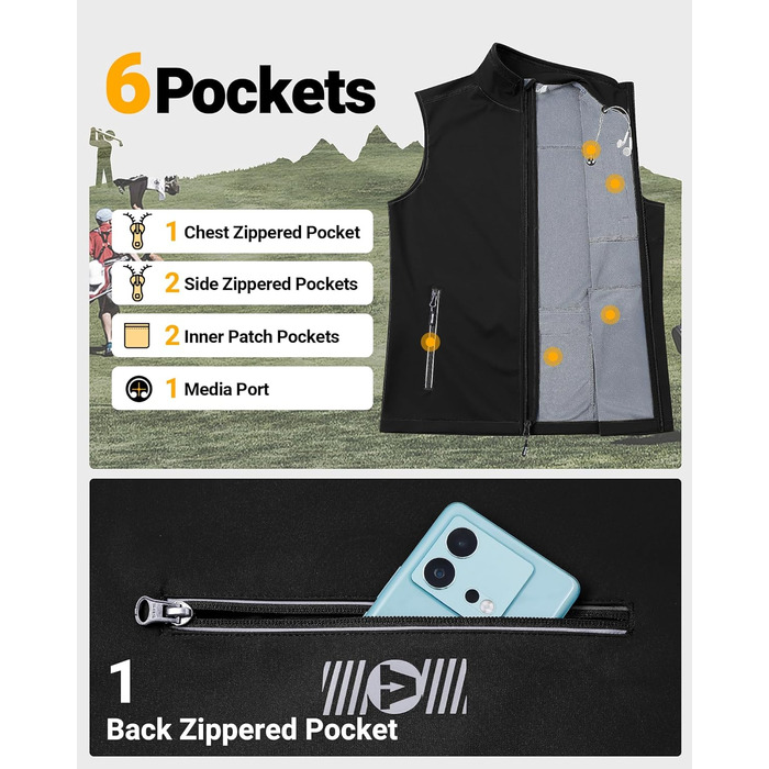 Чоловіча софтшеллова жилетка Outdoor Ventures для активного відпочинку: велосипедна, водонепроникна, вітронепроникна, чорна