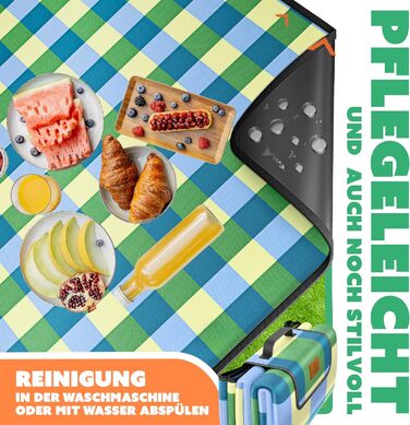 KESSER® Picnic Blanket Camping Blanket XXL 200 x 200 cm - Warm Insulated with Waterproof Bottom, Carrying Handle. Foldable Beach Blanket, Picnic Blankets for 4-6 People. Washable Picnic Blanket (Blue / Green)