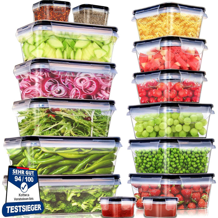 Набір контейнерів для зберігання їжі Kottwca, 30 шт. (15 контейнерів + 15 кришок), набір Tupperware для кухні, Meal Prep, 100% захист від протікання, BPA Free, для мікрохвильової печі та холодильника