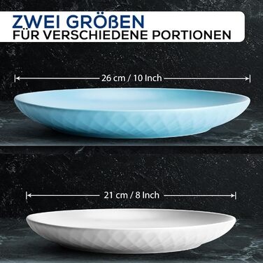 MIAMIO Набір посуду з 24 предметів з кераміки (тафельсервіс) для 6 осіб, Palmanova Kollection, великі тарілки (6 шт.), блакитні, сумісний з мийною машиною та мікрохвильовою піччю