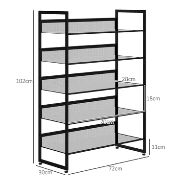 HOMCOM Small Shoe Rack Shoe Storage Shoe Stand Tall and Narrow, 5 Shelves, 72 cm x 30 cm x 102 cm, Black | Aosom