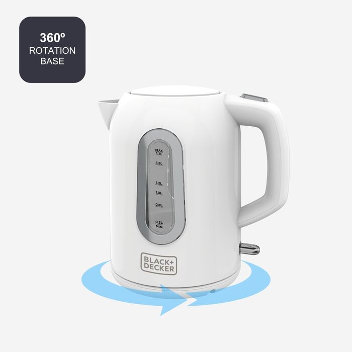 Електричний чайник BLACK+DECKER BXKE2202E, 2200W, 1.2L, поворотний на 360°, зручний для лівшів, з автовимкненням