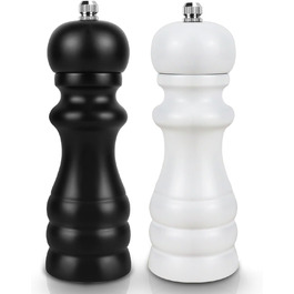 Набір з 2 шт. ручних мельниць для солі, перцю та чилі - дерев'яні солянки та перечниці, класичне регулювання помелу, для солі, перцю, чилі, чорний та білий колір