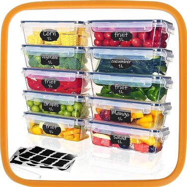 Набір контейнерів для їжі Hibisaws 12 шт. з кришкою, контейнери для заморожування, ланч-бокси, BPA-free, 100% герметичні, прозорі, 6 x 1L & 6 x 0.5L
