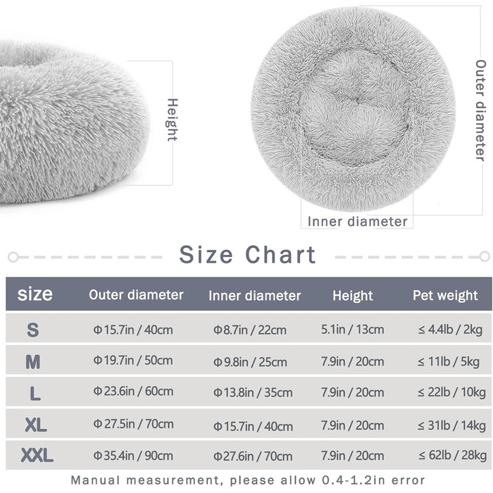 М'яке кругле ліжко для собак та котів з плюшу - Donut. Зручне ліжко-корзина для собак, котів та інших домашніх тварин. Можливі розміри S/M/L/XL/XXL. Розмір XL - 70x70x20 см, колір - світло-сірий.