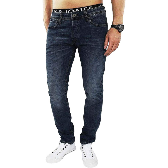 Джинси чоловічі JACK & JONES Tim Original Agi 010 Slim Straight, темно-синій денім, стрейч, бавовна, спортивний крій