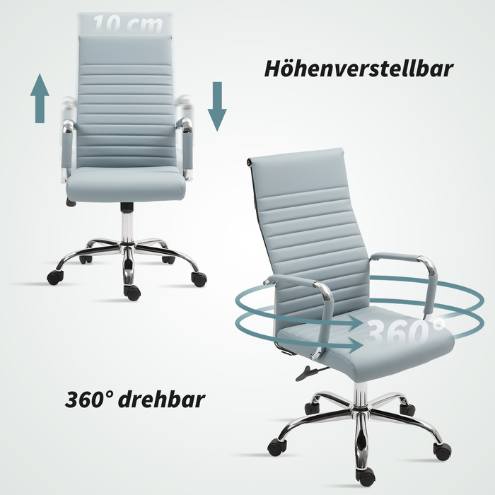 Vinsetto Ergonomic Office Chair with Rocking Function, Height-Adjustable Swivel Chair with Armrest, Faux Leather Computer Chair, Light Grey | Aosom