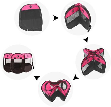 Клітка-забігайлище для цуценят та собак, складана, 73x73x43 см (рожевий+чорний)