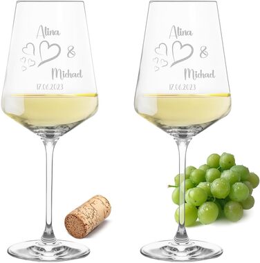 Leonardo Wine Glasses Set of 2 with Wooden Box and Engraving for Him & Her. Only Love Matters. Personalized with Name & Date. Heart-Shaped Glass Leonardo Puccini 560ml