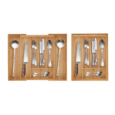 Relaxdays Extendable Bamboo Cutlery Box