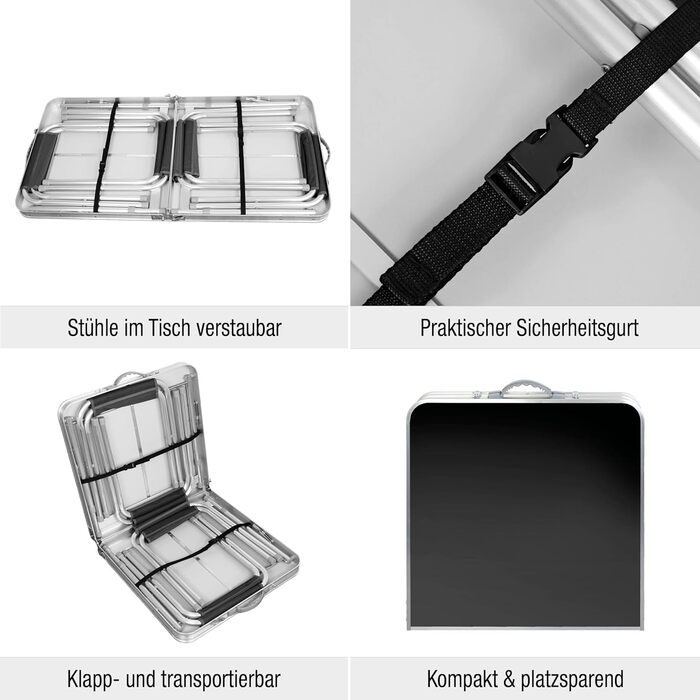 Складаний кемпінговий стіл з алюмінієвою рамою та стільницею МДФ 120x60x70 см + 4 стільці - для пікніка, дачі, відпочинку на природі