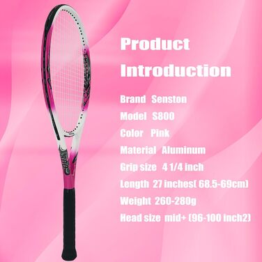Senston Professional Tennis Racket - 27 Inch (68.6 cm) for Men & Women - Pink