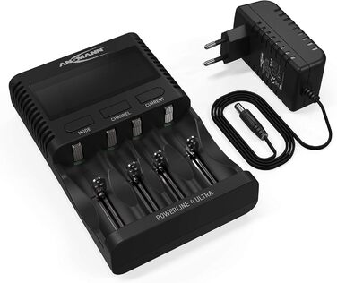 Зарядний пристрій ANSMANN Powerline 4 Ultra для NiMH/Li-Ion акумуляторів AAA, AA, C, D, 10340-26650 (8xAA2850 в комплекті) з USB