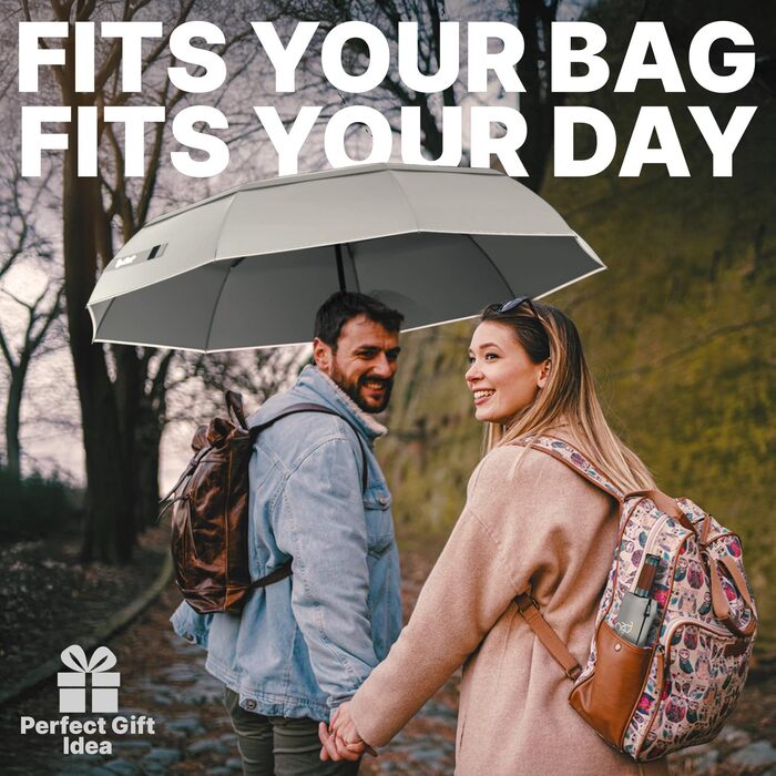 Чоловічий та жіночий парасолька Royal Walk: міцний, автоматичний, з дерев'яною ручкою, стійкий до вітру, з подвійним покриттям, сірий