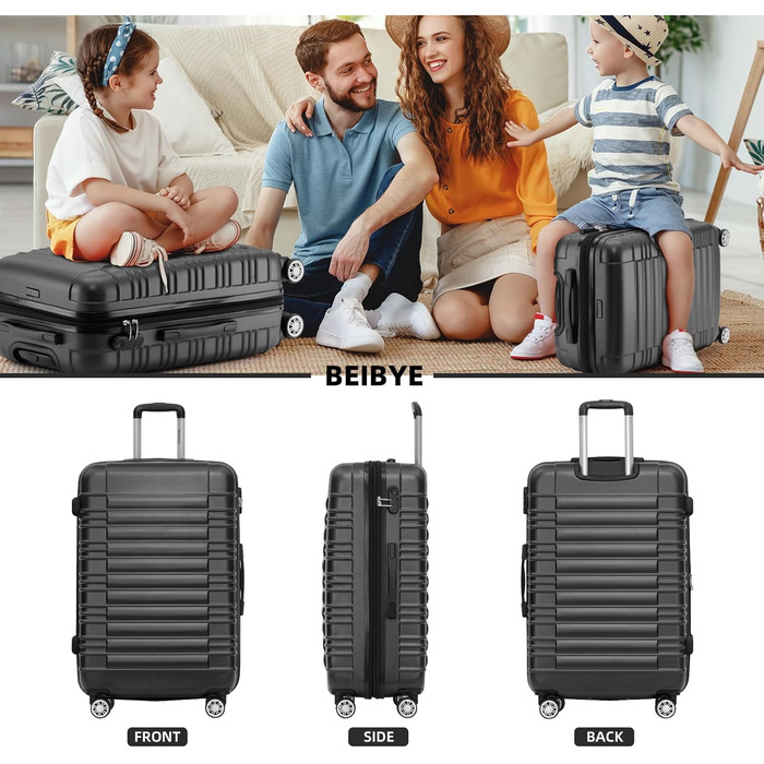 Набір валіз Beibye Zwillingsrollen - 3 шт. (M, L, XL), чорний, жорсткий корпус