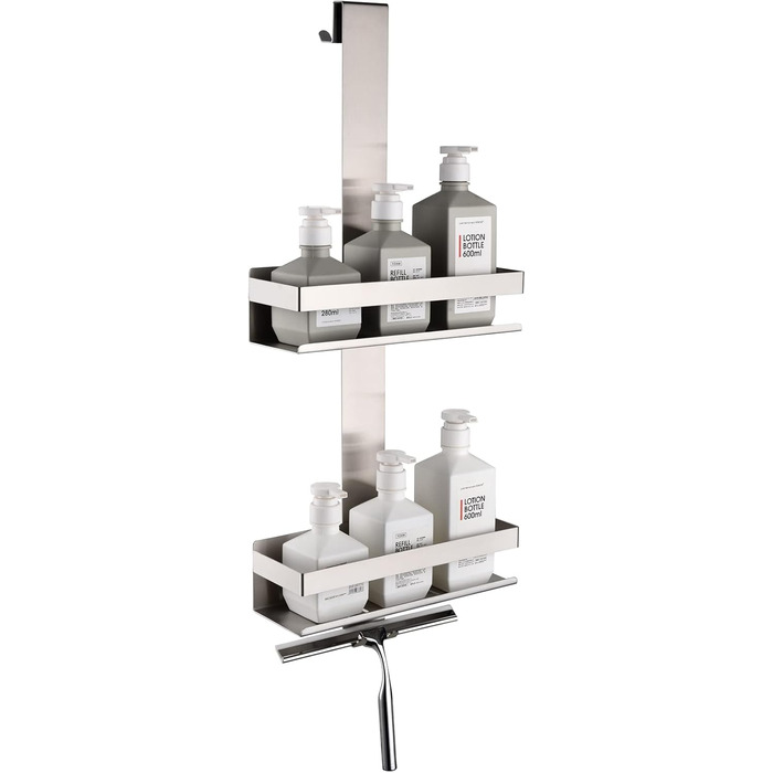 HomeHeng Hanging Shower Caddy, 2-Tier Hanging Shower Shelf Brushed Nickel, SUS304 Stainless Steel Double Shower Basket with Hooks for Glass Shower Enclosure, H30BN-2DH
