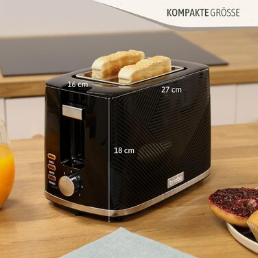 Набір для сніданку: тостер на 2 підсмажування, 7 рівнів підсмажування та бездротовий чайник 1,7 л, 2200 Вт, чорний, BPA-free, сучасний дизайн