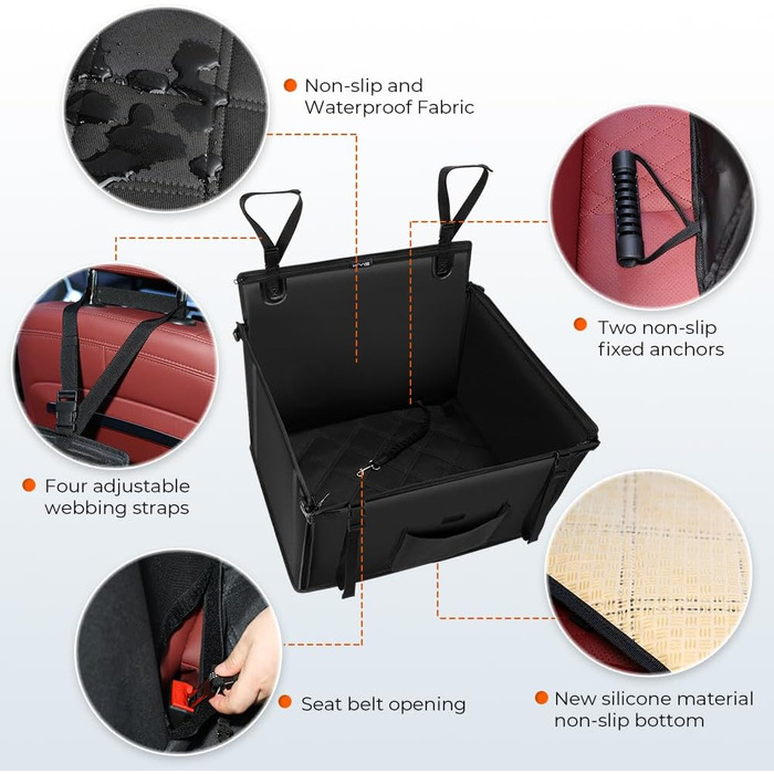 KYG Dog Car Seat - Extra Stable, Waterproof, Non-Slip - Reinforced Dog Seat for Medium & Large Dogs - L: 70x55x36cm