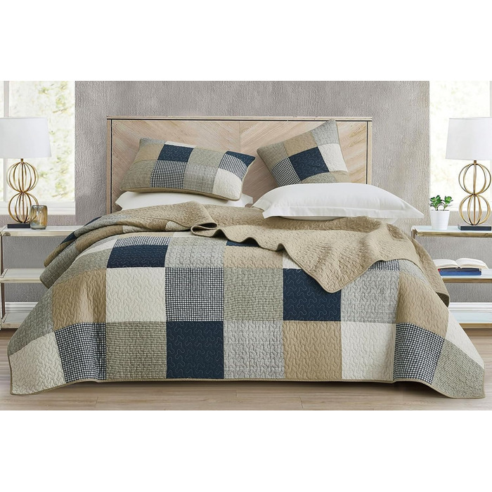 Комплект ковдр Chezmoi Collection Quinn: 3 шт. з квітковим візерунком гібіскуса, смугастий, з бавовни, легкий, двосторонній, Oversized King