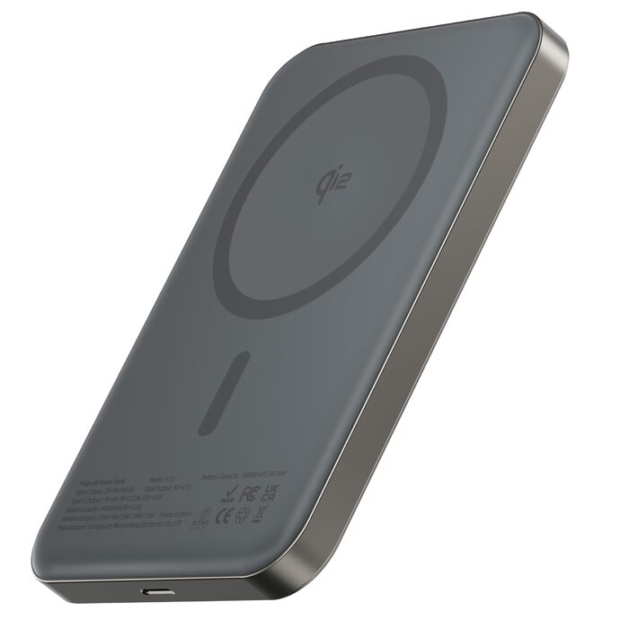 Power Bank 10000 mAh MagSafe Сірий (Qi2) – Бездротовий зарядний пристрій з USB-C, PD20W, ультратонкий титановий корпус для iPhone 15/16/17 та Apple Watch