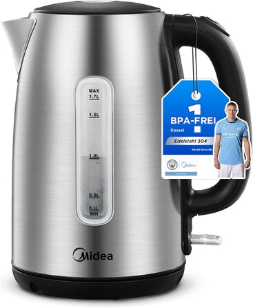 Midea 1.7L Stainless Steel Electric Kettle - Fast Boil, LED Display, 360° Base, BPA-Free