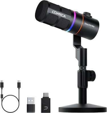Мікрофон Comica EJoy D10 Pro: Динамічний USB/XLR з RGB-підсвічуванням та регулюванням гучності