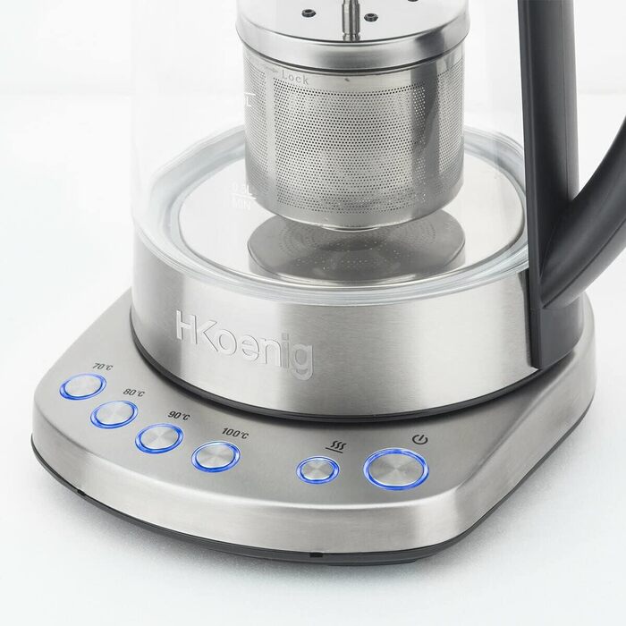 H.KOENIG TI600 Instant T Teapot Electric Kettle 1.5L, 1.5 liters, Stainless Steel/Glass (Kettle and Teapot)