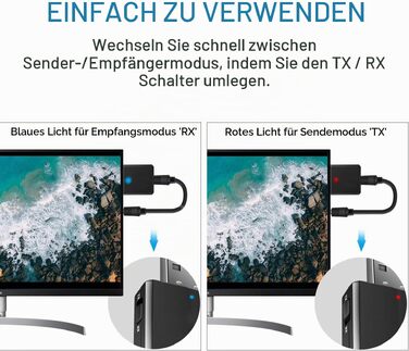 Bluetooth адаптер 2-в-1 Isobel: трансмітер та ресивер Audio 5.0 з низькою затримкою, оптичним Toslink, RCA та 3.5мм AUX для ТВ, ПК, ноутбука, Dual Link