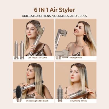 UKLISS Airstyler Pro 7 в 1: професійний фен-щітка з іонізацією, 1400W, для створення локонів, випрямлення та сушіння волосся (Золотий)