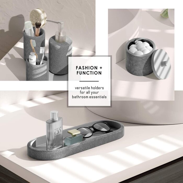 Набір для ванної кімнати Clara Clark – 5-ти частинний набір аксесуарів для ванної кімнати, салатовий колір, себорер, тримач для зубних щіток, склянка, контейнер для ватних паличок та піднос для косметики