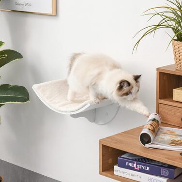 PawHut Cat Bed, Wall-Mounted Cat Bed, Cat Shelf, Wall Mount, Plush Cushion, MDF (White)