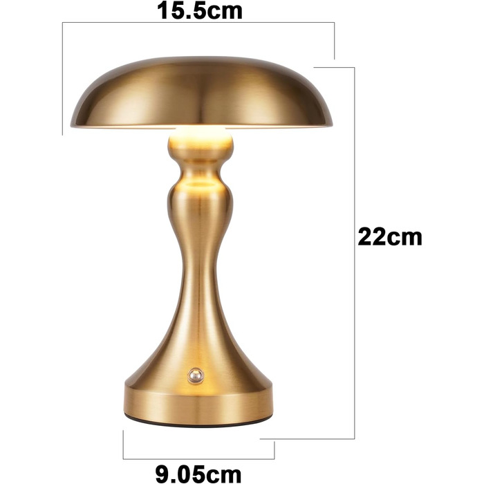 Бездротова настільна лампа з LED-підсвічуванням - торшер для спальні/вітальні з регулюванням яскравості, USB-зарядка, вінтажний дизайн (Золотий бронза)