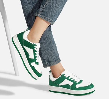 Жіночі кросівки LUCKY STEP з блискучими стразами, шкіряні низькі кросівки на шнурівці, зручні та стильні кросівки для ходьби (40 EU, Зелений Білий)