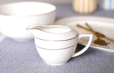 Wilmax Sugar Bowl + Milk Jug Set - 2-Piece - Porcelain Milk & Sugar Containers with Gold Pattern - White - Sugar Dispenser with Lid - Coffee Service for Milk Coffee Tea