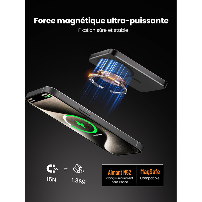 Power Bank Магнітний 10000 mAh PD20W: Бездротовий зарядний пристрій з USB-C для iPhone 17/16/15/14/13 та Apple Watch (Помаранчевий)