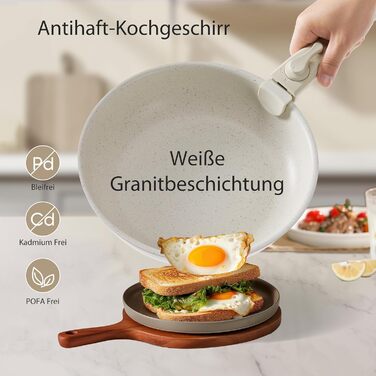 Набір посуду Sweetcrispy 12 предметів з антипригарним покриттям: каструлі, сковороди з знімними ручками (20/26 см, 18/20 см, 26 см) для індукційних плит та духовки, білий