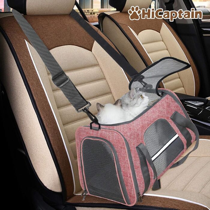 Транспортна сумка для котів HiCaptain, складана, з плечовим ременем, м'яко стьобана, переноска для собак та кошенят до 7 кг (рожевий/червоний), 46 x 29 x 30 см