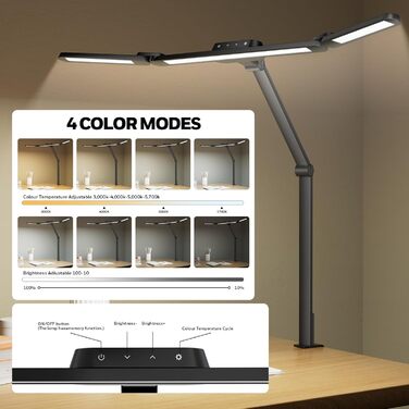 LED лампа Honeywell HJ3 для робочого столу з кріпленням, для архітекторів, офісу та дому. 4 режими, регулювання яскравості, завдання, верстак.