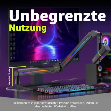 Кріплення мікрофона IXTECH RGB Boom Arm: регульований тримач для стрімінгу, геймінгу, чорний