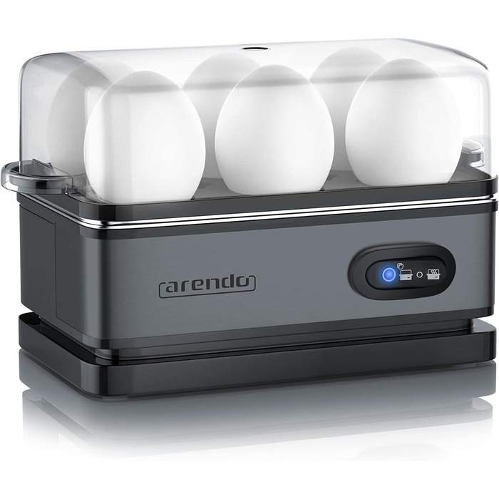 Arendo - Stainless Steel Egg Cooker with Keep-Warm Function - Tilt Switch with Indicator Light - Freely Selectable Hardness Level - Brushed Stainless Steel - BPA-Free - in Cool Grey B: Cool Grey