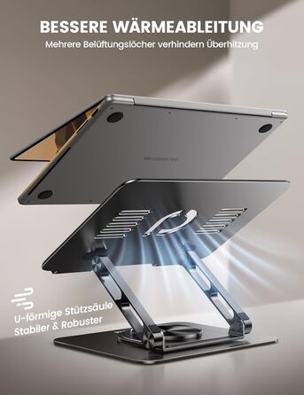 Підставка для ноутбука Lamicall, регульована - 360° обертання, складна, алюмінієва - для столу/офісу, універсальна ергономічна підставка для Macbook Pro Air, 10-17,3' (чорний)
