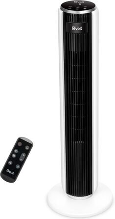 Турбовентилятор Levoit з тихим режимом сну, таймером 12 год, 4 режими, 5 швидкостей, авто-режим з датчиком, осциляція, пульт керування, білий, 92 см