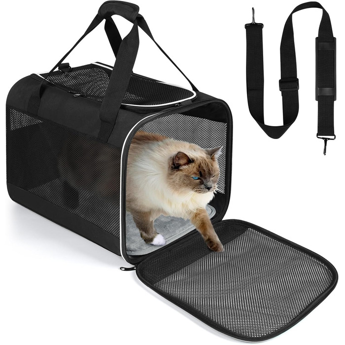 Транспортний бокс для котів Lannvan, до 6,5 кг, складаний, чорний (45x30x30 см)