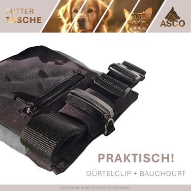 Сумка для ласощів для собак ASCO Leckerlitasche - зручна та практична бавовняна сумка для тренувань, 20 x 20 см, чорна