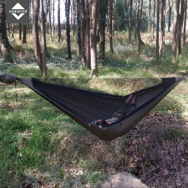 Onewind Premium 11' Camping Zippered Hammock, Single Portable Hammock with Mosquito Net and Tree Straps for Travel, Camping, Backpacking, and Hiking… (Green, 366cm*162cm)
