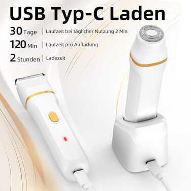 Електричний жіночий епілятор 2-в-1 для обличчя та тіла, з 2 насадками та гребінцем, водонепроникний (IPX7), білий